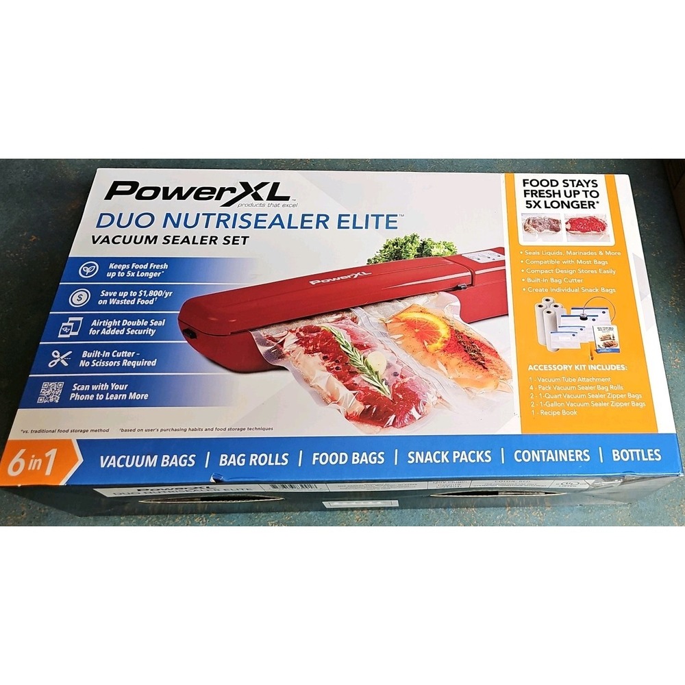 PowerXL Duo NutriSealer Elite 6-in-1 Vacuum Sealer Machine Set Red